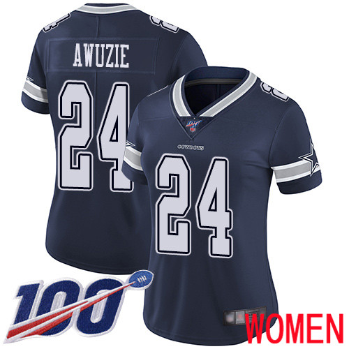 Women Dallas Cowboys Limited Navy Blue Chidobe Awuzie Home #24 100th Season Vapor Untouchable NFL Jersey